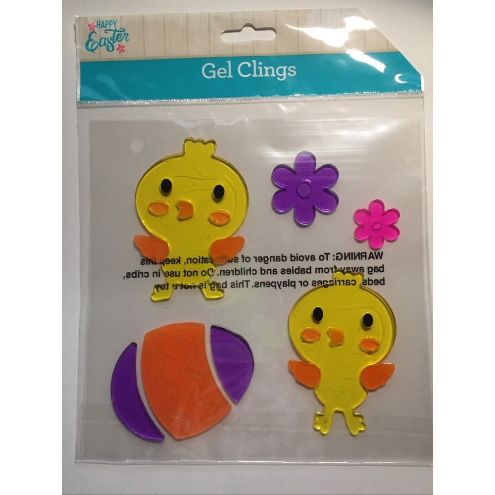 NEW Spring Happy Easter Chicks Egg Flowers Window Gel Clings Decorations 11 pcs!